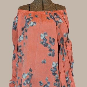 Zac & Rachel Coral Floral Off-Shoulder Blouse